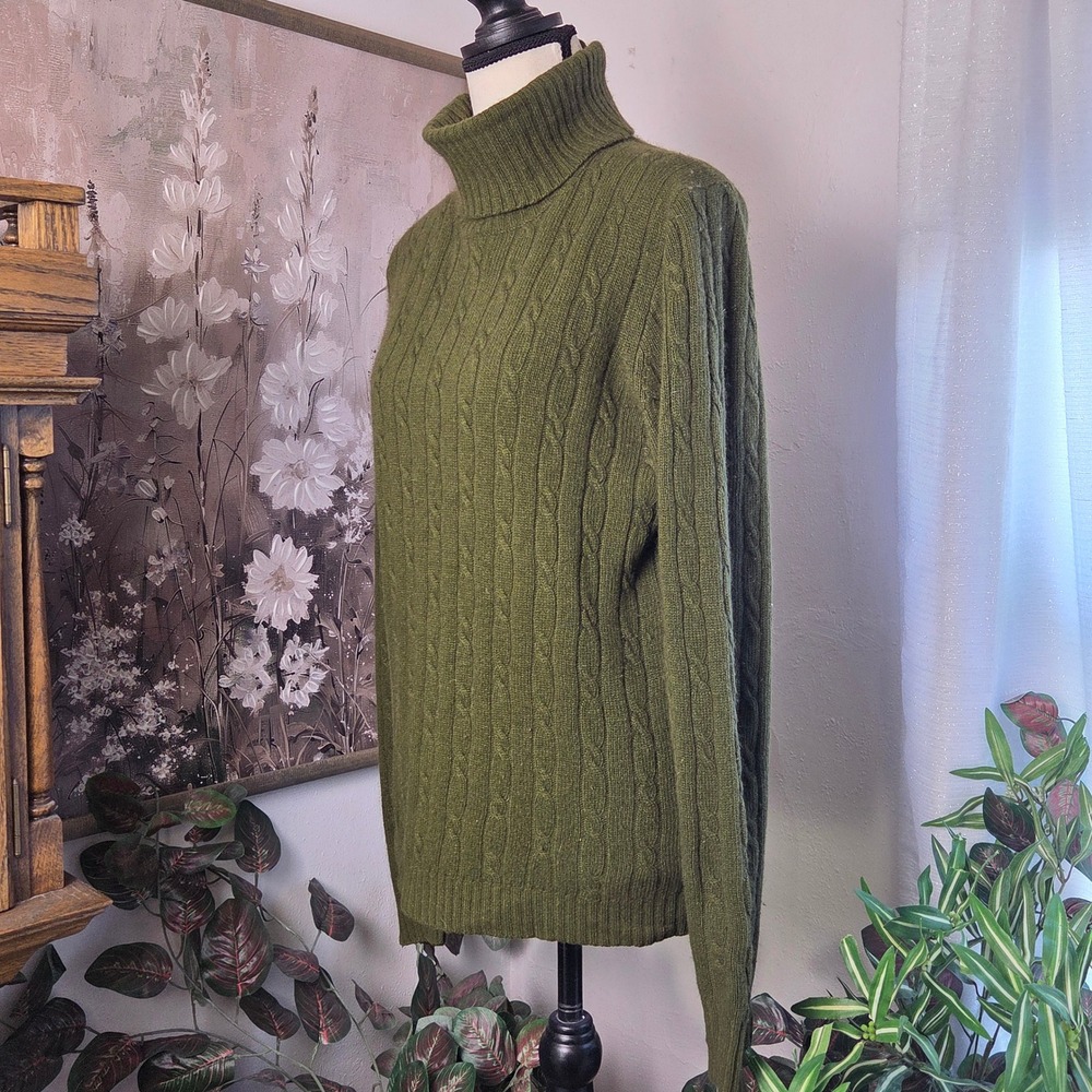 J.Crew Womens Olive Green Cable Knit Merino Angora Cashmere Turtleneck Sweater L